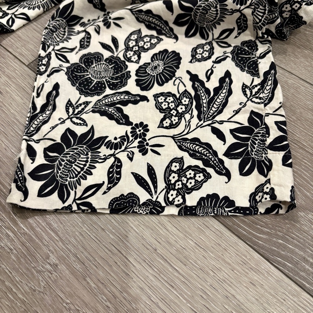 Panama Jack Black & White Floral Linen Blend Wide Leg Pants Size Small - Picture 5 of 7